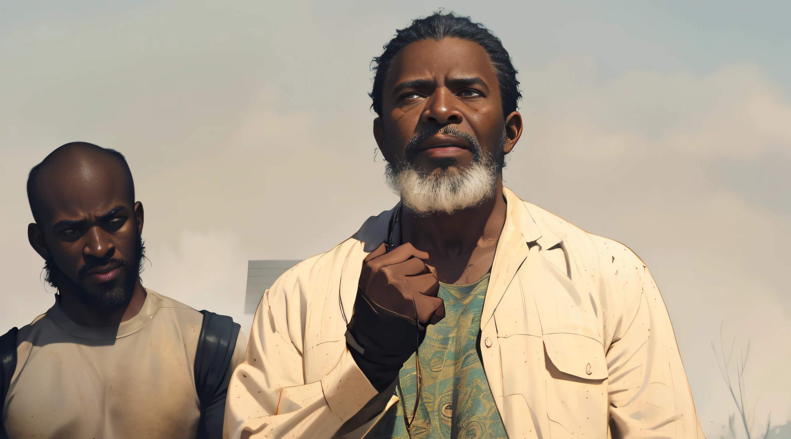 two black men standing next to each other, still from a live action movie, still from the movie, film still dnd, screenshot from a movie, still image from the movie, still from a live action movie, 2 0 2 1 cinematic 4 k framegrab, film promotional still, shot from movie, cartoon, comic