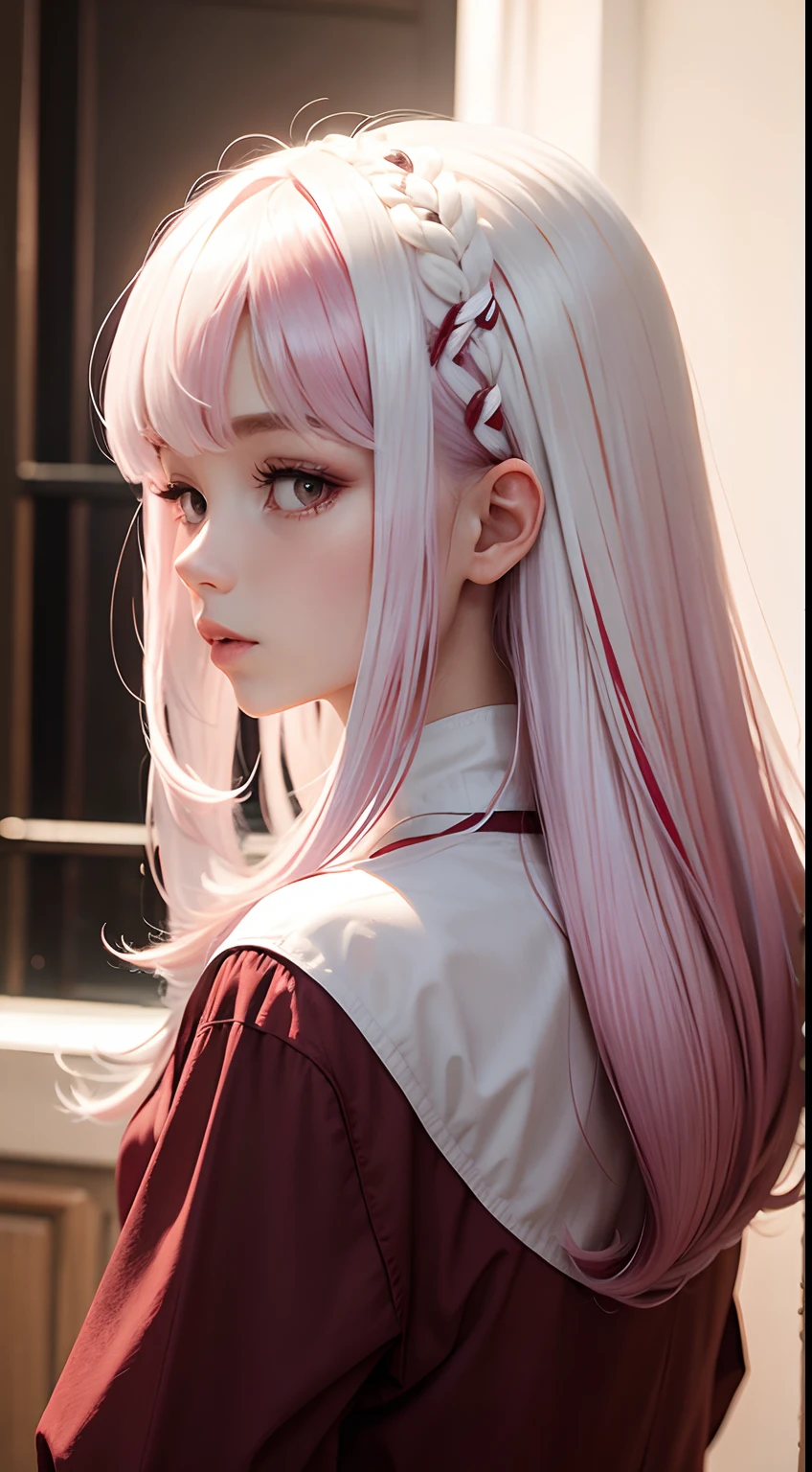 Burgundy half hair, white half hair