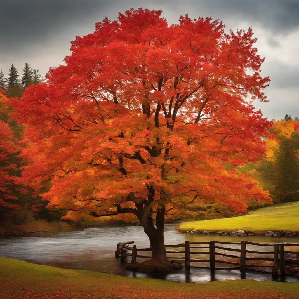 Maple in the autumn landscape