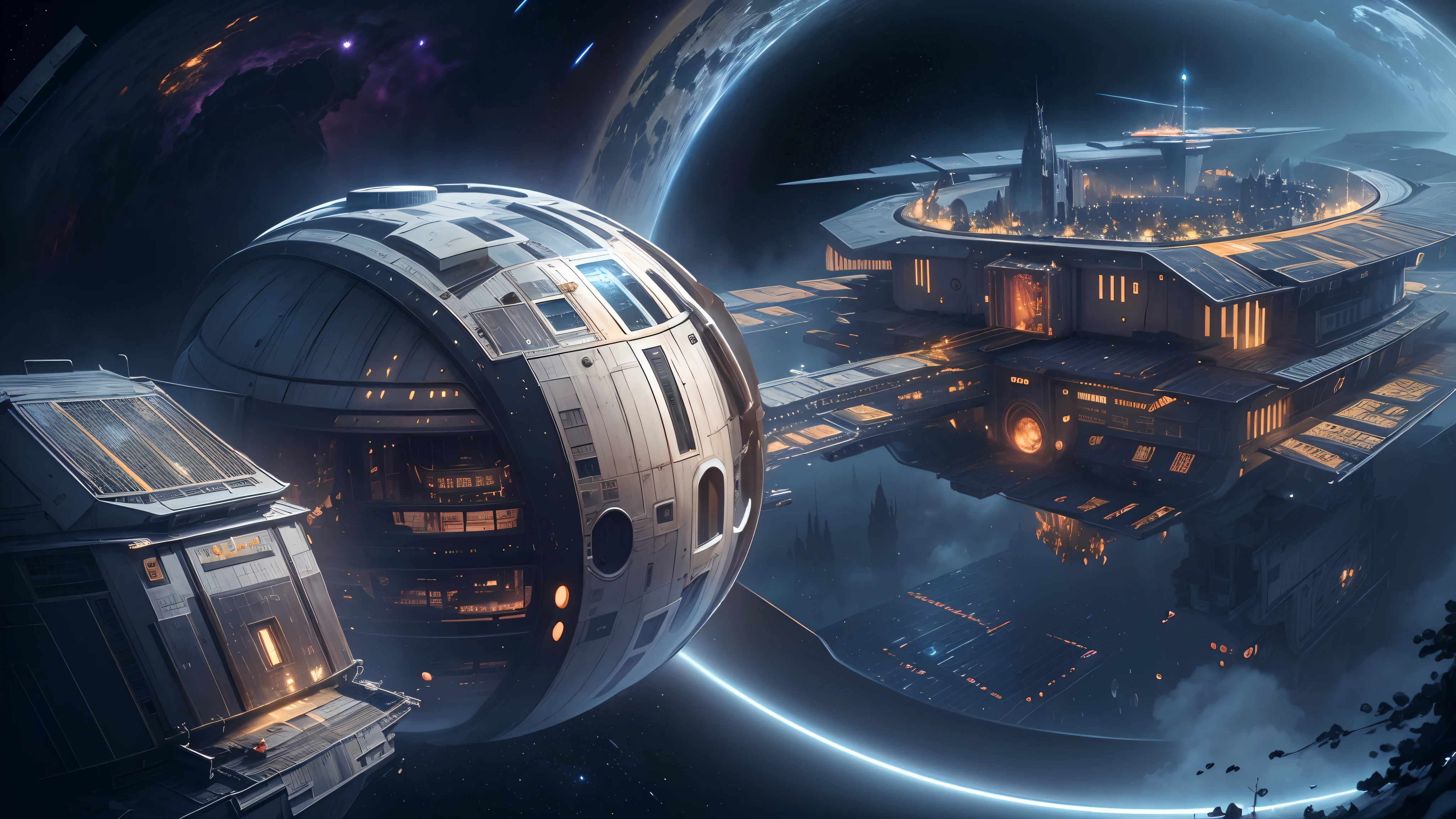 Interstellar，Interstellar voyage，Huge high-tech floating castle，futuristic space station