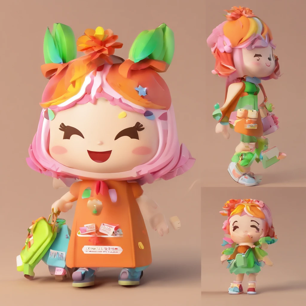 fille IP super mignonne par pop mart, cheveux longs roux, Yeux brillants vert, cherub,Petite robe blanche, argile, Models, A blind box toy, Bright and delicate,Airport Context, Bonne brillance, suitcase in hand, Rendu 3D de,Best quality