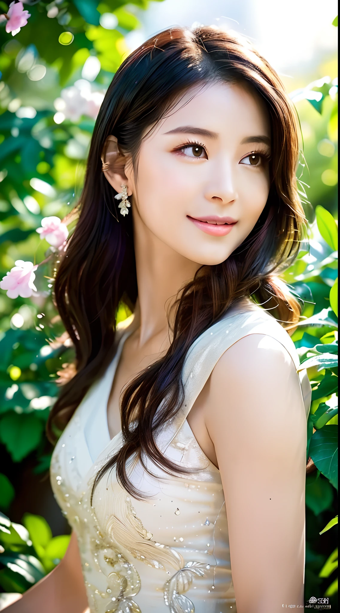 (Best quality,4K,A high resolution,Ultra-detailed,Realistic:1.37),Vivid colors,Sunlight,llight rays,bergamot,white blossoms,Beautiful girl,Exquisite features,Flowing hair,Serene expression,Garden setting,Elaborate dress,Soft sunlight,Gentle breeze,Cheerful ambiance,Backlit scene,a hint of smile,ethereal glowing,Fresh in the morning,Long shadows,harmony of nature,subtle reflections,Natural beauty,Twinkling dewdrops,Clear detail,serenity and calm,Sublime ingredients,Arrive at the branch,whispering leaves,Aromatherapy petals,with light glowing,Sparkling highlights,Subtle shadows,Soft focus,Sublime beauty,Whisper natural,Fantastical Atmosphere,Illuminated background.