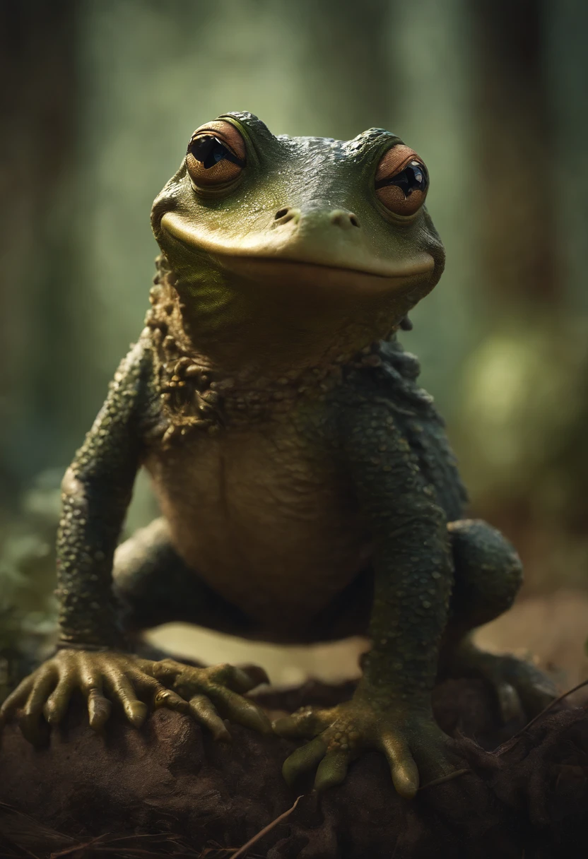 a close up of a cartoon character with a big smile, concept art by Andrew Ferez, behance contest winner, pop surrealism, award winning creature portrait, frogfolk, full color illustration, anthropomorphic creature, humanoid frog monster, dzo, epic full color illustration, full art illustration, frogzilla creature, detailed creature, exquisite creature poster art