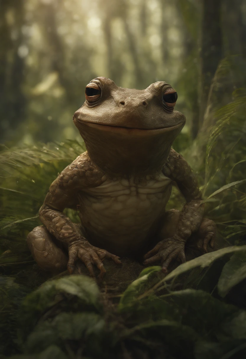 a close up of a cartoon character with a big smile, concept art by Andrew Ferez, behance contest winner, pop surrealism, award winning creature portrait, frogfolk, full color illustration, anthropomorphic creature, humanoid frog monster, dzo, epic full color illustration, full art illustration, frogzilla creature, detailed creature, exquisite creature poster art