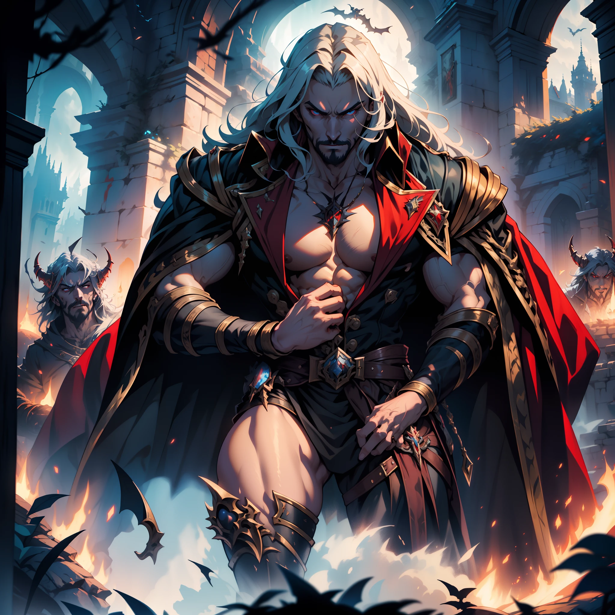 Castlevania Shadow Lord hyper realistic super detailed Dynamic shot masterpiece cinematic scene scenes movie Epic Legendary Lord Dracula leading troops armed with demons to fight sharp details cinematic scenes movie Epic Legendary many demons gathered around Lord Dracula creatures