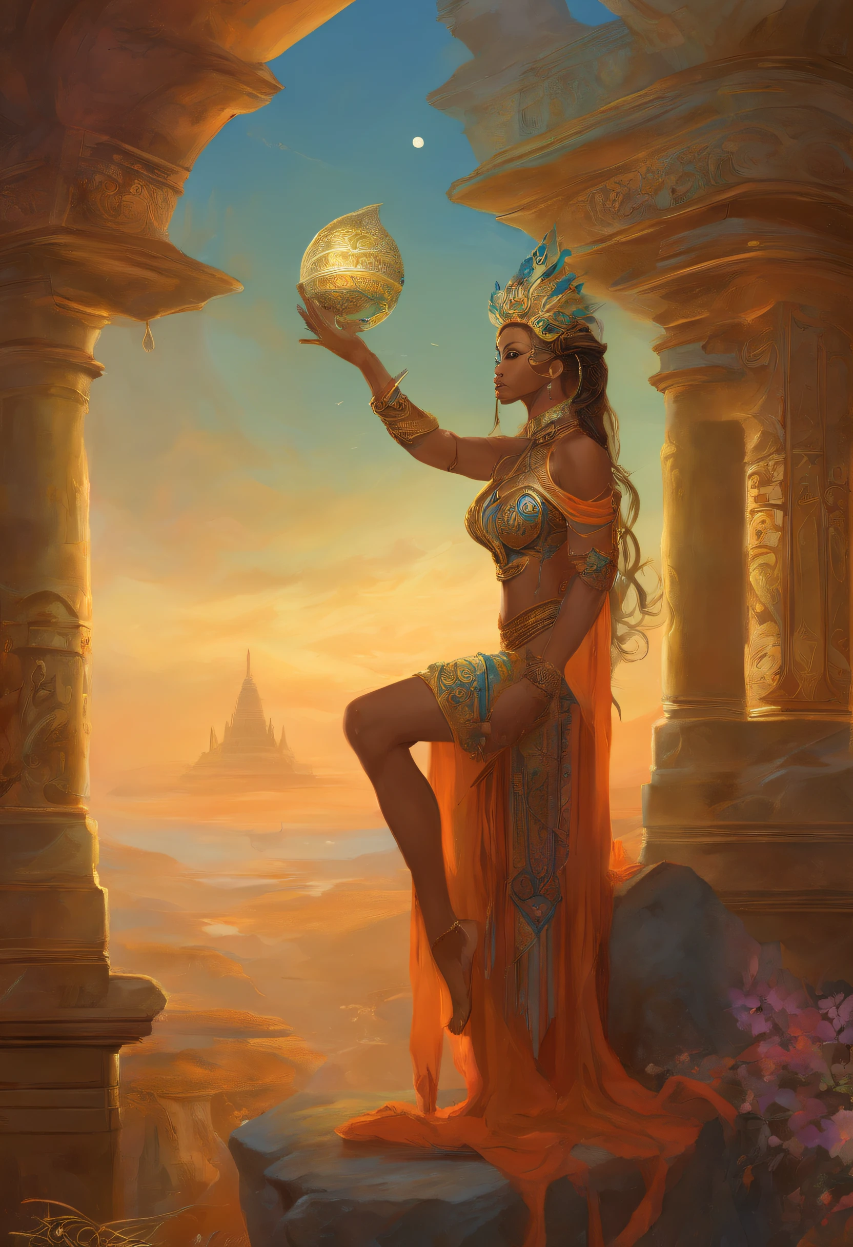 Crea un impresionante retrato ultrarrealista de un "(((naomi cambell como un Antiguo Dios de Myanmar)))" Fantasy character in the Art Nouveau style. Pay meticulous attention to intricate details and get inspired by the artifacts of the fifth element. Incorporar referencias de artistas como Peter Mohrbacher, {{| Kyansittha |}}, Wayne Barlowe, Boris Vallejo, Aaron Horkey, gaston bussiere, Craig Mullins, and Alphonse Mucha to bring depth and character to the artwork. Enhance composition with artistic curves and spirals for an added touch of elegance and complexity.