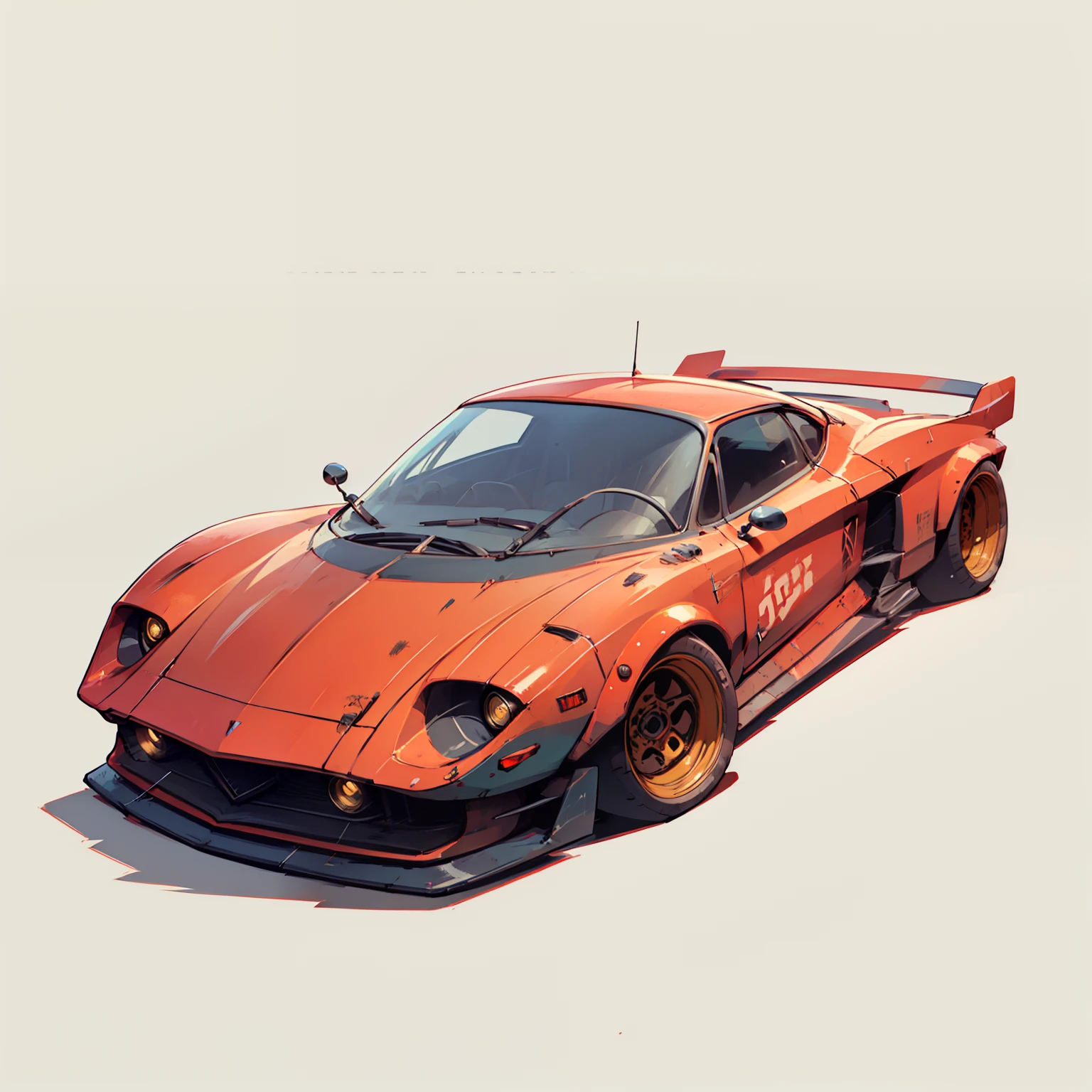 Car Datsan 180-j 1975 orange, There are surfboards on top, Highly detailed illustration.", vehicle illustration, Cartoon style illustration, cartoonish style, hd illustration, hyperdetailed illustration, Vector illustration, hyper real highly detailed, Highly detailed illustration, high detail illustration, Vintage illustration, Highly detailed caricature, Artistic illustration, highly detailed vector art, Beautiful artistic illustration