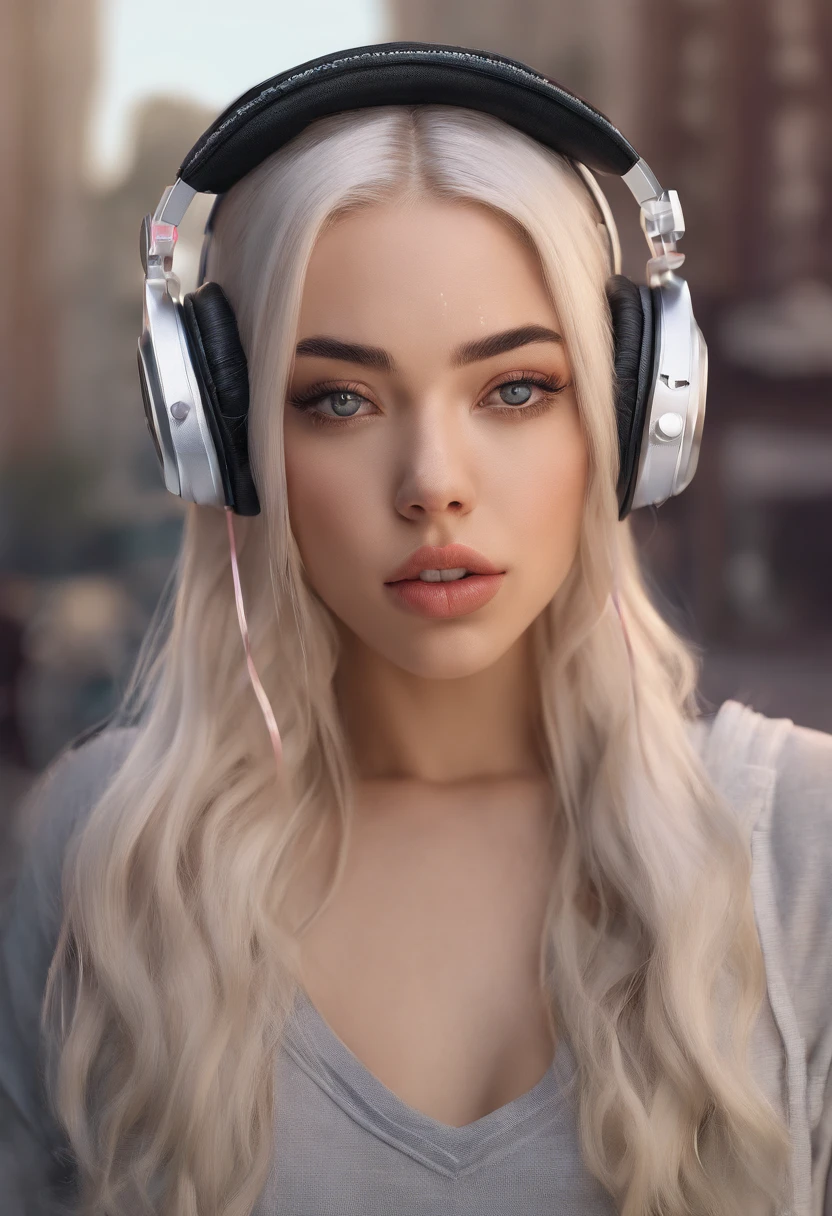 blond woman with headphones, a pastel inspired by Károly Lotz, reddit, realism, twitch streamer, pokimane, twitch streamer / gamer ludwig, perfect white haired girl, profile picture 1024px, ava max, her hair is white, anime vibes, profile pic, portrait of kim petras