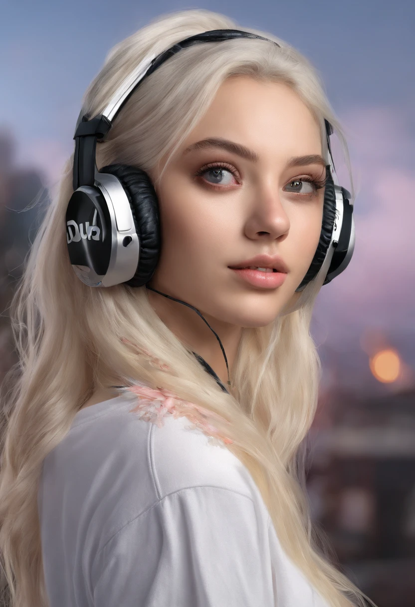 blond woman with headphones, a pastel inspired by Károly Lotz, reddit, realism, twitch streamer, pokimane, twitch streamer / gamer ludwig, perfect white haired girl, profile picture 1024px, ava max, her hair is white, anime vibes, profile pic, portrait of kim petras