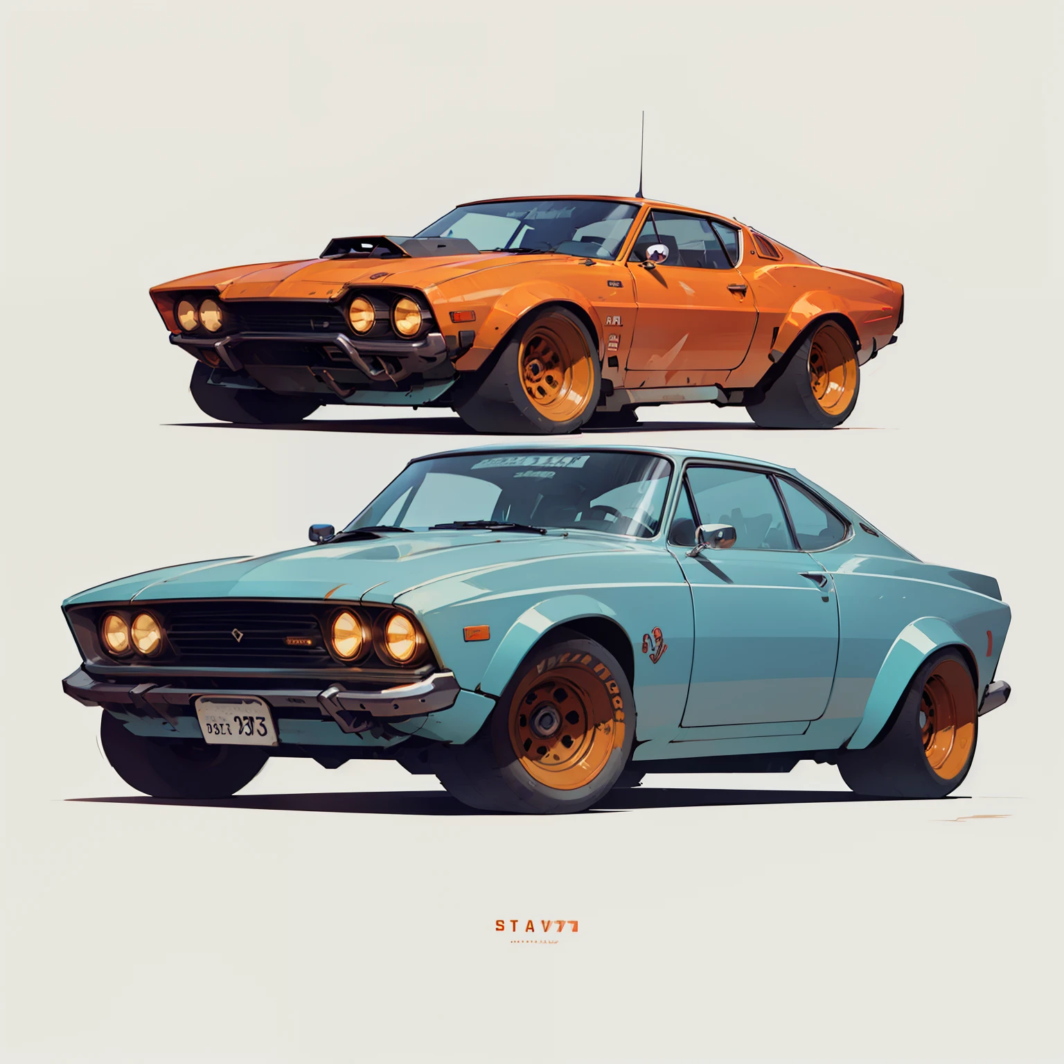 Car Datsan 180-j 1975 orange, There are surfboards on top, Highly detailed illustration.", vehicle illustration, Cartoon style illustration, cartoonish style, hd illustration, hyperdetailed illustration, Vector illustration, hyper real highly detailed, Highly detailed illustration, high detail illustration, Vintage illustration, Highly detailed caricature, Artistic illustration, highly detailed vector art, Beautiful artistic illustration