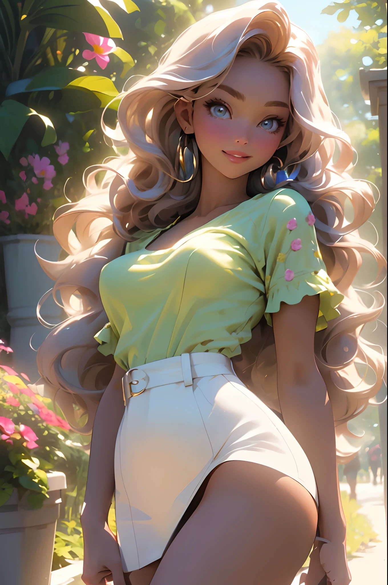 melancholy lighting, quiet, calm, brightness, masterpiece, best quality, 1girl, (JinxLol:1.2), (ultra photorealistic:1.3), (MASTERPIECE:1.4), best quality, ((realistic)), high quality, ultra detailed, ((Real image)), ((realistic skin)), ((realistic face)),(illustration:1.05), (beautiful:1.05), (beautiful detailed eyes:1.05), (cinematic light:1.1), Full body, precise proportions, 18-year-old girl, curvy model going shopping, standing NEXT TO CUTE DOG in a parc showing her BIG ROUND ASS,  hair BLOND fluttering in the wind, tulle, long legs, feet slightly open, buttocks, blush, shyness, collarbone, abdominals, double weave, beautiful and delicate face, fair skin, real skin, (face detail), pores, super high resolution, 8k, parameters Best quality, masterpiece, super high resolution, (Realistic 2.0), More details, detailed skin, beautiful dress showing curves, wide smile, white teeth,  curly hair BLOND voluminous, PERFECT WELL DESIGNED EVEN eyes, girlfriend, beautiful, beautiful, flowers, studio lighting.