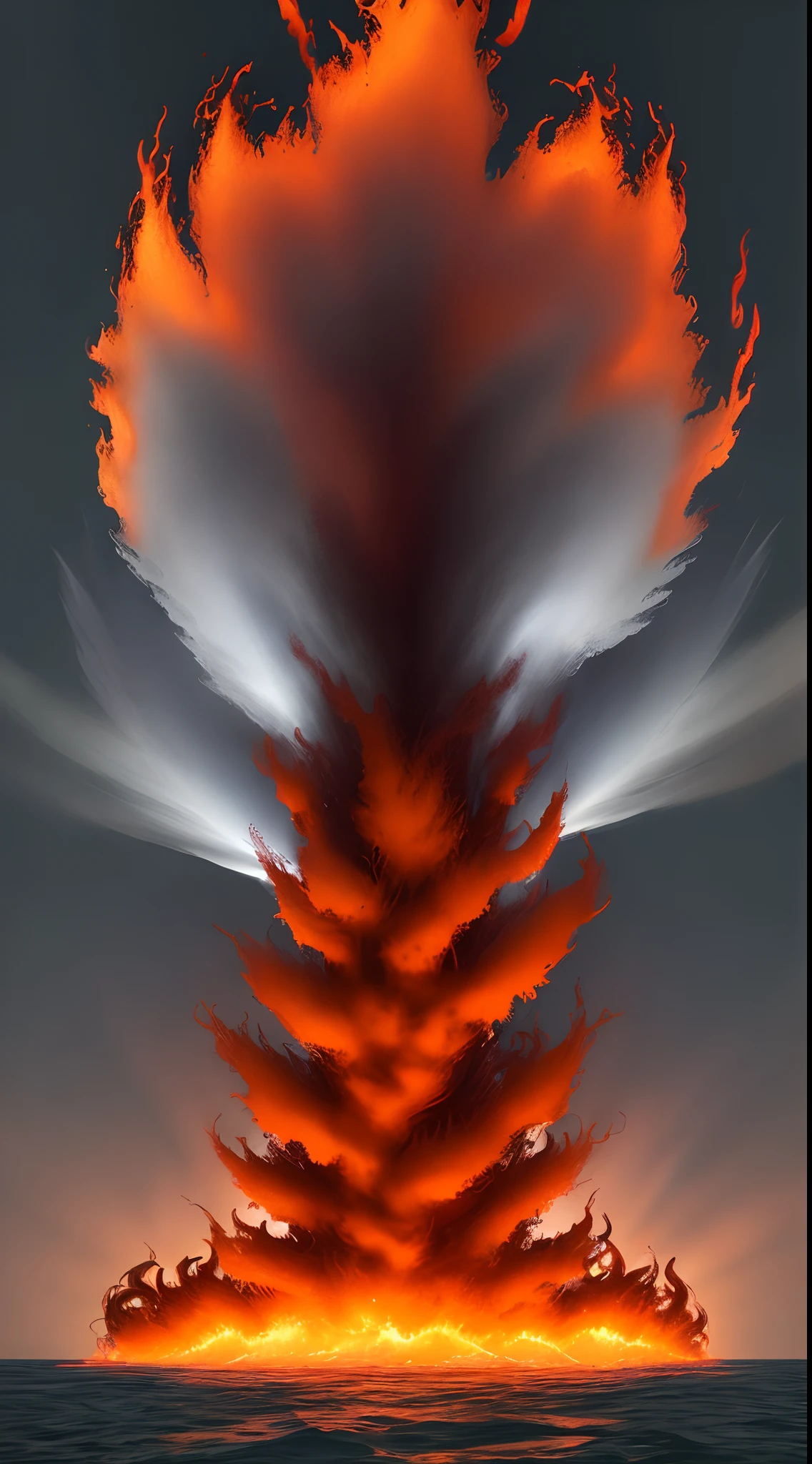 A giant vortex of fire coming out of the water towards the sky