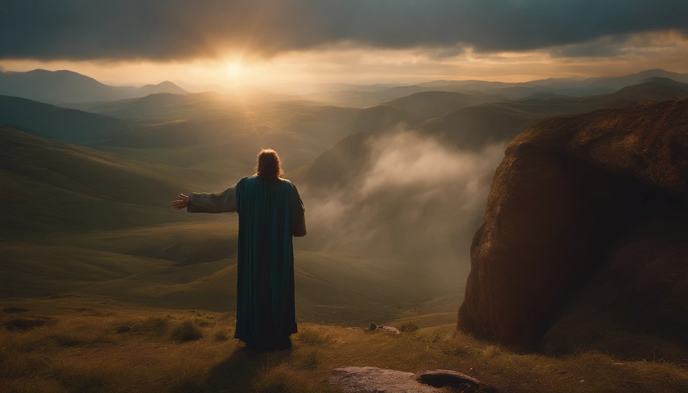 reinando de Cristo na terra, estar brilhando, ao toque de shofar, anunciando sua chegada,Realistic, 8k, cinemactic