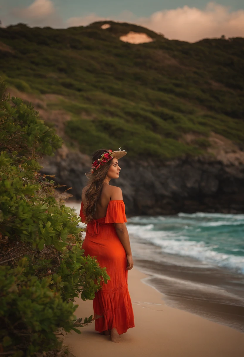 mulher nua banhando na praia