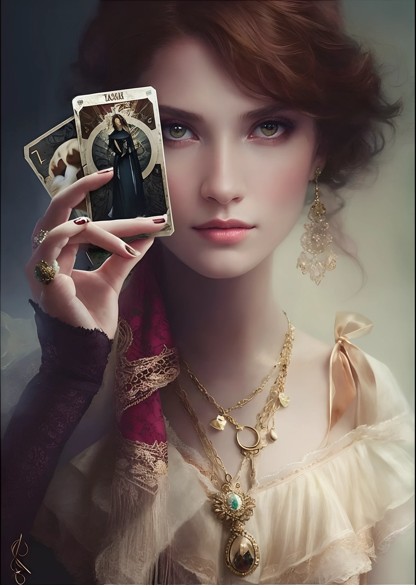 Extremely perfect cinematic hyperrealistic image of a most beautiful woman in the world holding a deck of cards in her hand, Arte Estilo Tom Bagshaw, Tom Bagshaw Estilo de Arte, Tom Bagshaw Estilo, Arte Tom Bagshaw, Tom Bagshaw inspirado, no Tom Bagshaw style •, tom bagshaw ) ) ), Directed by: Tom Bagshaw, Directed by: Tom Bagshaw, Estilo de Tom Bagshaw,  16k, highes definition, rosto detalhado, rosto detalhado, olhos detalhados, terno detalhado, estilo DC, hiper-realista, + Cinematographic shot + dynamic compositing, incrivelmente detalhado, nitidez, detalhes + detalhes soberbos + noite com luz + perfeccionismo + realismo premiado ((soft-lighting))