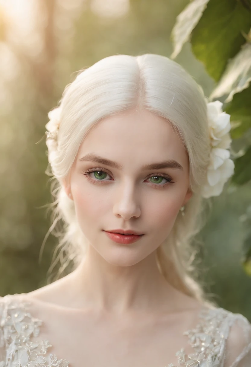 (((Diode cucumber in milk cross her left cheek))) Fair complexion, Female about 19 years old, natural white hair, Distinctive green eyes, Wearing Kohl, slender and graceful, Beautiful, Candles in a medieval setting, ultra sharp focus, realistic shot, Medieval women's clothing, Notebook colors (scar:1.4)