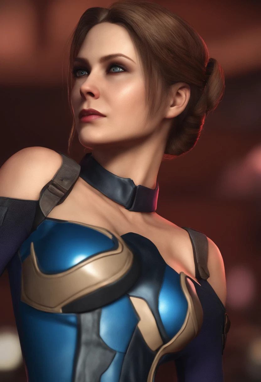one white girl, marci, bust, solo, upper body, slender body, fit body, muscles, abs, yellow eyes, glowing eyes, brown hair, nsfw, white skin, open breasts, naked breasts, exposed breasts, small breasts, nude, bare shoulders, masterpiece, highly detailed, look at viewer, serious face, shiny blured orange background, gradient sprayed background, camera from the front, gradient red purple background, blured background, big nipples, glowing edges of image, hairy pussy, pubic hair