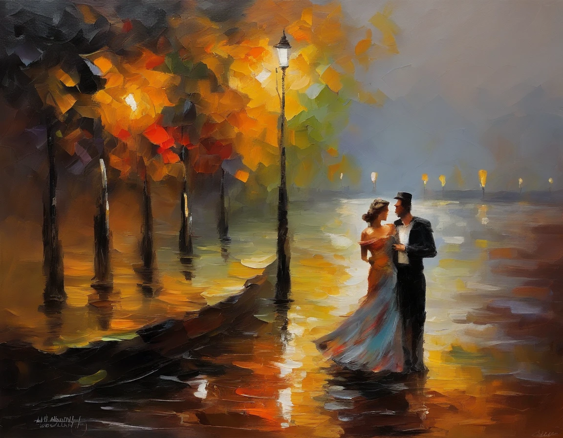 A couple waltzing under the moonlight, na beira do Rio Sena