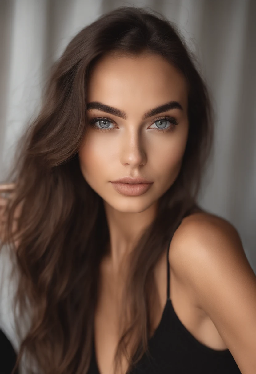 Polish woman with matching tank top and panties, fille sexy aux yeux bruns, Portrait Sophie Mudd, cheveux bruns et grands yeux, selfie of a young woman, Yeux de chambre, Violet Myers, sans maquillage, maquillage naturel, looking straight at camera, Visage avec Artgram, Maquillage subtil, Superbe photo du corps entier, clivage, sitting at table