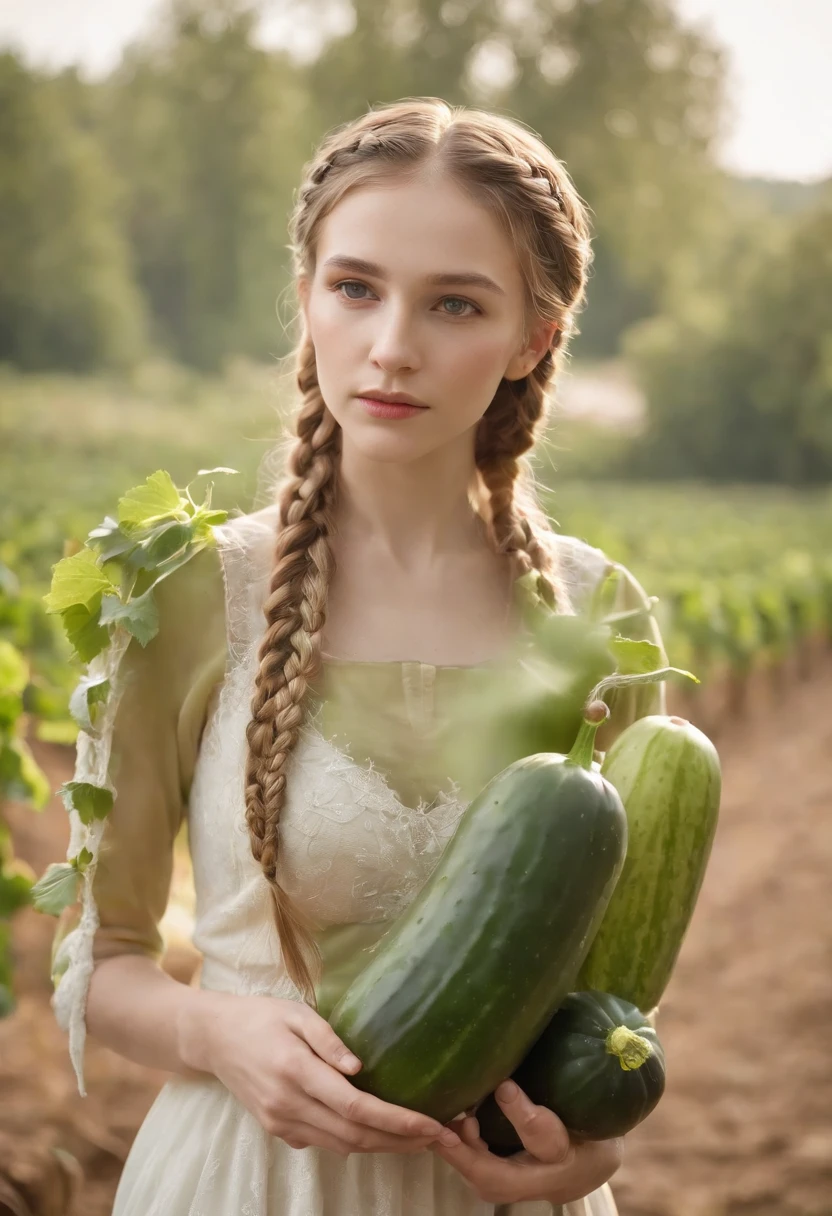 (((Diode cucumber braids for plants in milk ))) cucumber horn in the center of the forehead. Fair complexion, Female about 19 years old, Hair with natural color, Distinctive green eyes, Wearing punk paraphernalia, Clothing and hairstyles, slender and graceful, Beautiful, Candles in a medieval setting, ultra sharp focus, realistic shot, Medieval women's clothing, Notebook colors (scar:1.4) Full-length perspective