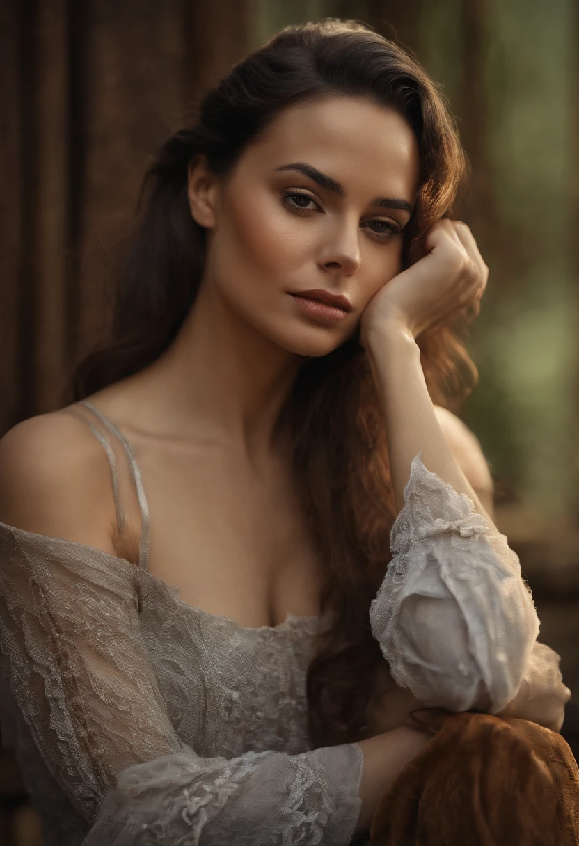 (best quality,4k,8k,highres,masterpiece:1.2),ultra-detailed,(realistic,photorealistic,photo-realistic:1.37), portraiture, young woman, 30 years old, chest shot, black eyes, black hair, warm background, affected smile. [oil painting], detailed facial features, vibrant colors, soft lighting.