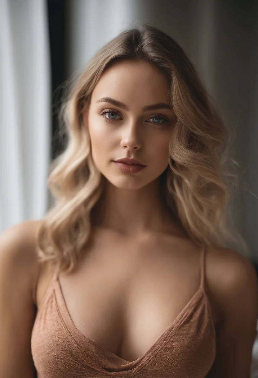 woman with matching tank top and panties, fille sexy aux yeux bleus, Portrait Sophie Mudd, Portrait de Corinna Kopf, cheveux blonds et grands yeux, selfie of a young woman, ohne Maquillage, maquillage naturel, Look directly into the camera, Visage avec Artgram, dezentes Maquillage, Superbe photo du corps entier, dans la chambre, gros seins, latin