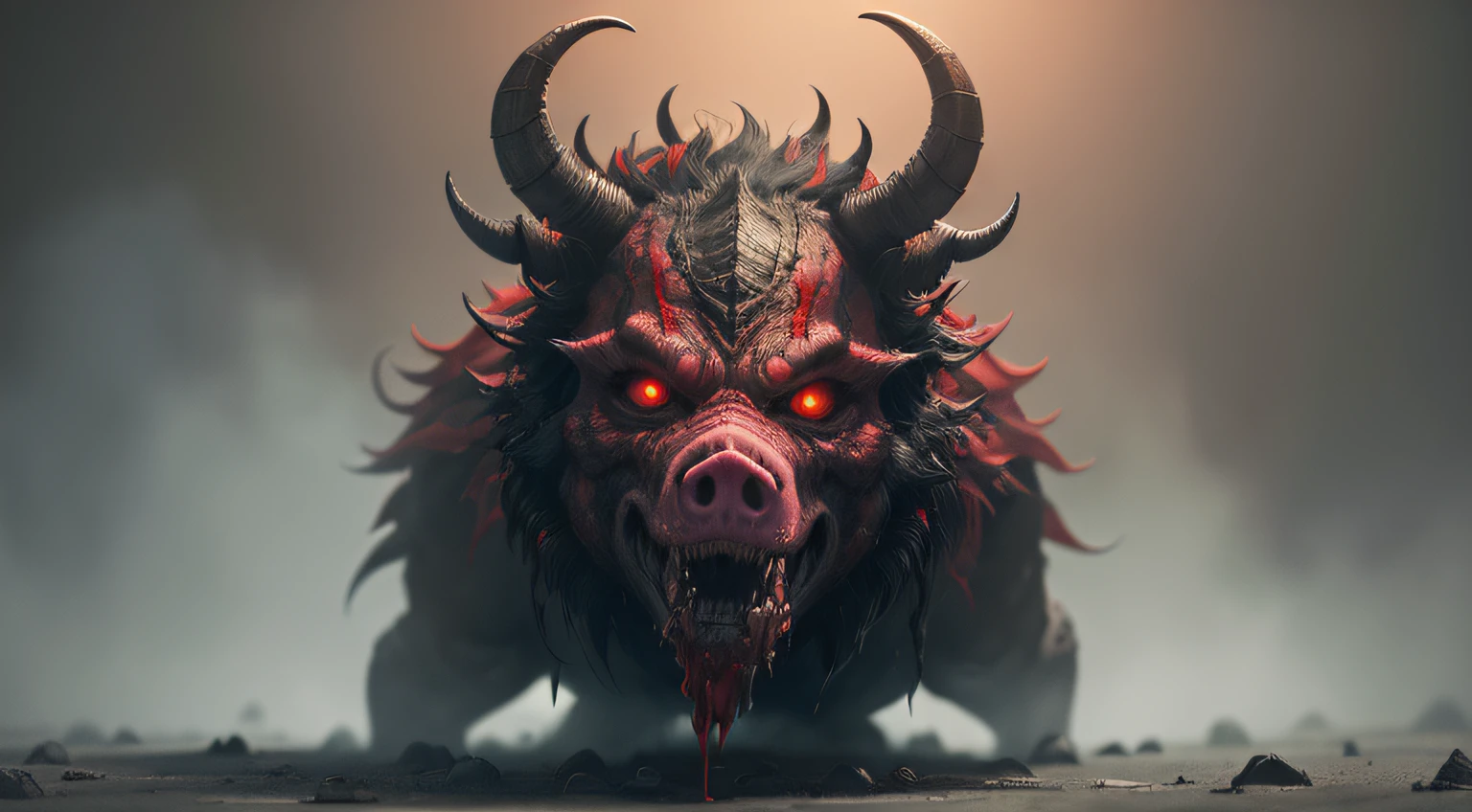 creates an infernal and horrifying scene, where there are many grotesque and demonic creatures, of many colors and with bleeding pigmentation, all in 4k definition