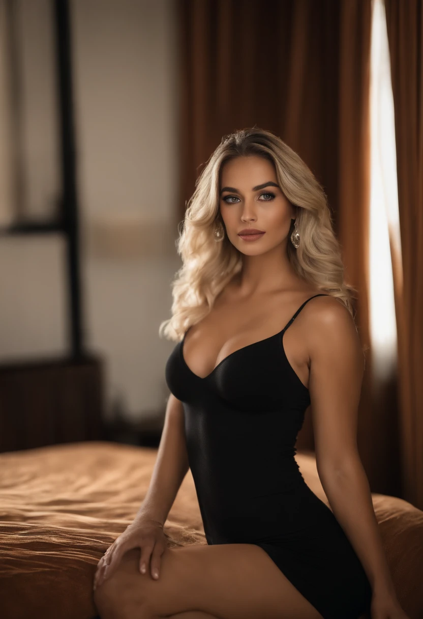Blonde woman in black bra top posing for a photo in a studio, mulher loira bonita, mulher loira, Blonde and attractive features, loira mulher jovem bonita,  loira bonita, uma loira linda, Meninaabelo loiro longo, mulher loira nova, longos cabelos loiros e olhos grandes, modelo feminino bonito, cabelos loiros e olhos grandes, sorrindo, sentada na cama, calcinha preta pequena