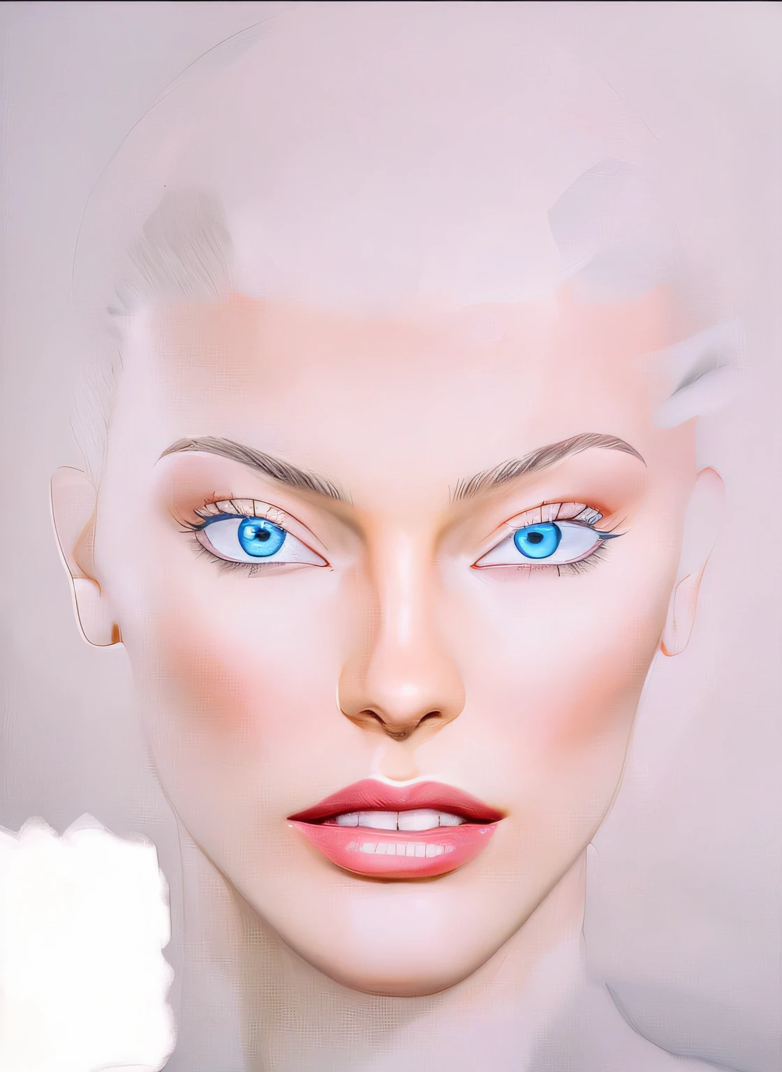 there is a digital painting of a woman with blue eyes, pele branca e olhos reflexivos, rosto pontiagudo e olhos azuis, airbrush digital art, airbrush digital oil painting, olhos azuis e um rosto largo, pintura digital brilhante, rosto bonito realista, rosto bonito hiperrealista, digital airbrush painting, symmetrical and beautiful face, retrato centrado no rosto, realistic shaded perfect face