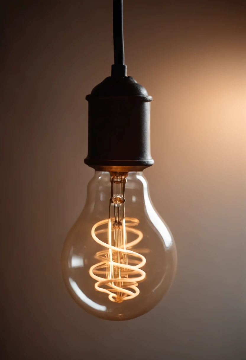 A light bulb in a designer's stable with a dense background in 4K resolution Where the filament of the light bulb is in "S" in shape