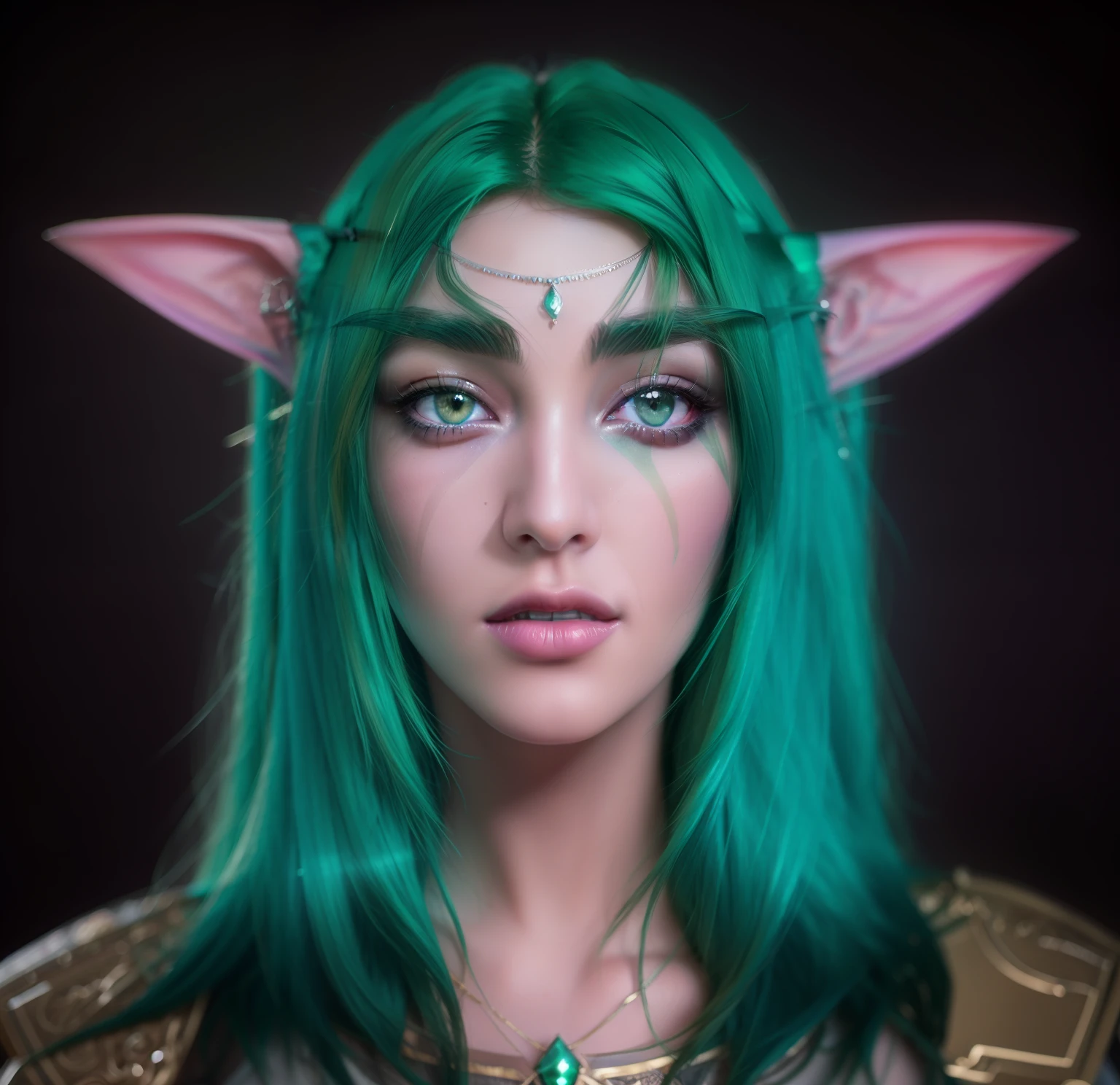 (8k, RAW photo, best quality, masterpiece:1.2), (realistic, photo-realistic:1.37), ultra high res, ultra-detailed, woman, female elf, night elf, beautiful, detailed eyes, beautiful detailed lips, professional lighting, photon mapping, radiosity, physically-based rendering, detailed symmetrical lips, extremely detailed eyes and face, symmetrical mouth, extremely detailed face, symmetrical eyes ,detailed eyebrows, extremely detailed eyes, beautiful detailed eyes, sexy, extremely detailed face , light on face, looking at viewer, (((green hair))), ((long flowing hair)), ((octane render))