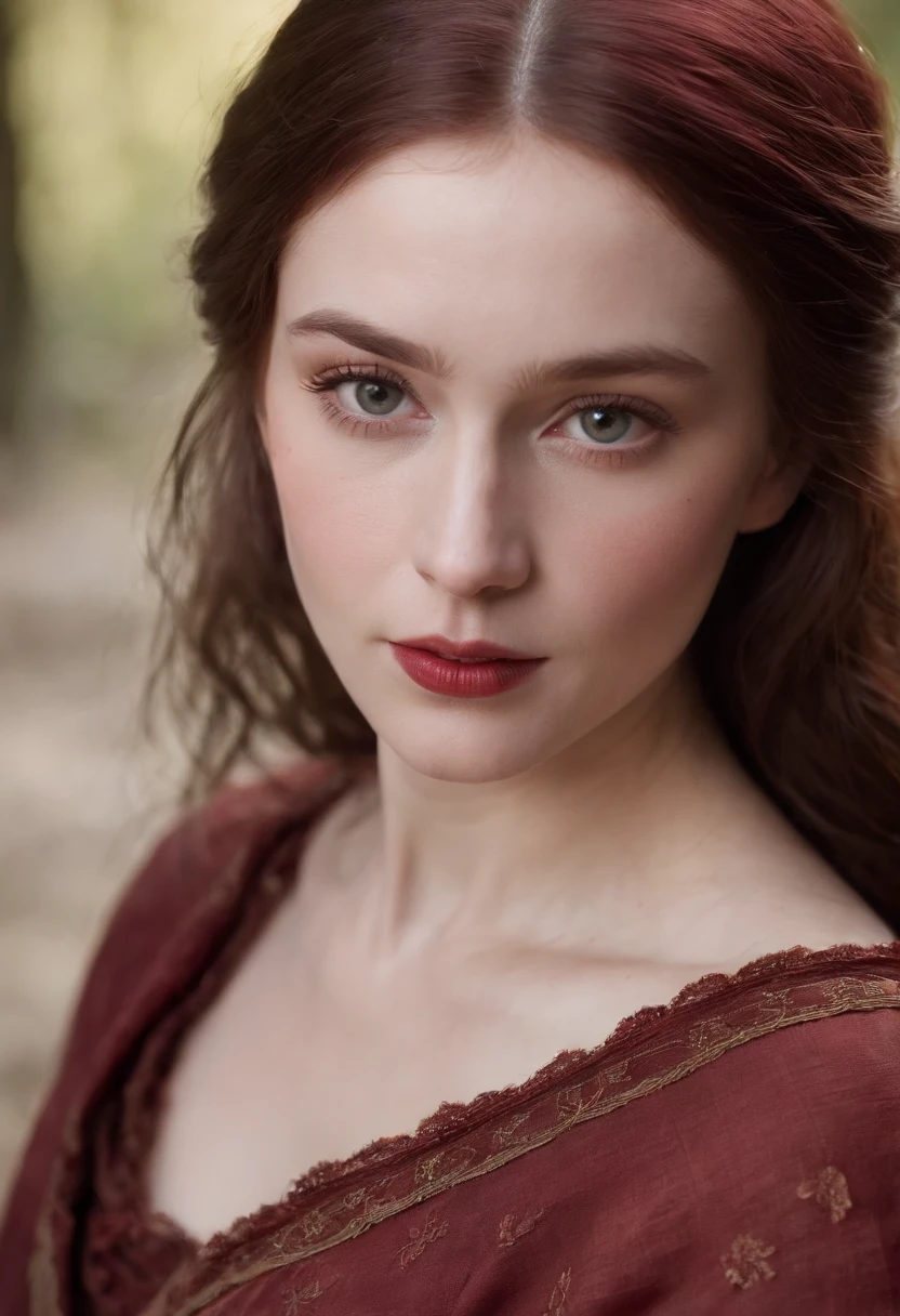 (((A crimson wound streaked across her left cheek))) Fair complexion,Full Tits,Half of the breasts are exposed,areola of breast,A woman around 19 years old,Natural gray hair, Unique green eyes, Wear Cole, Slender and graceful, Beautiful,Candlelight in a medieval setting, super sharp focus, realistic lens,nakeness, Flesh-colored stockings,Four colors (Scar:1.4)