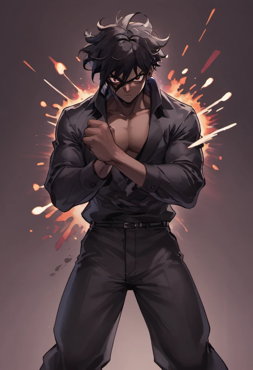 serious, dark man, black hair in black clothes