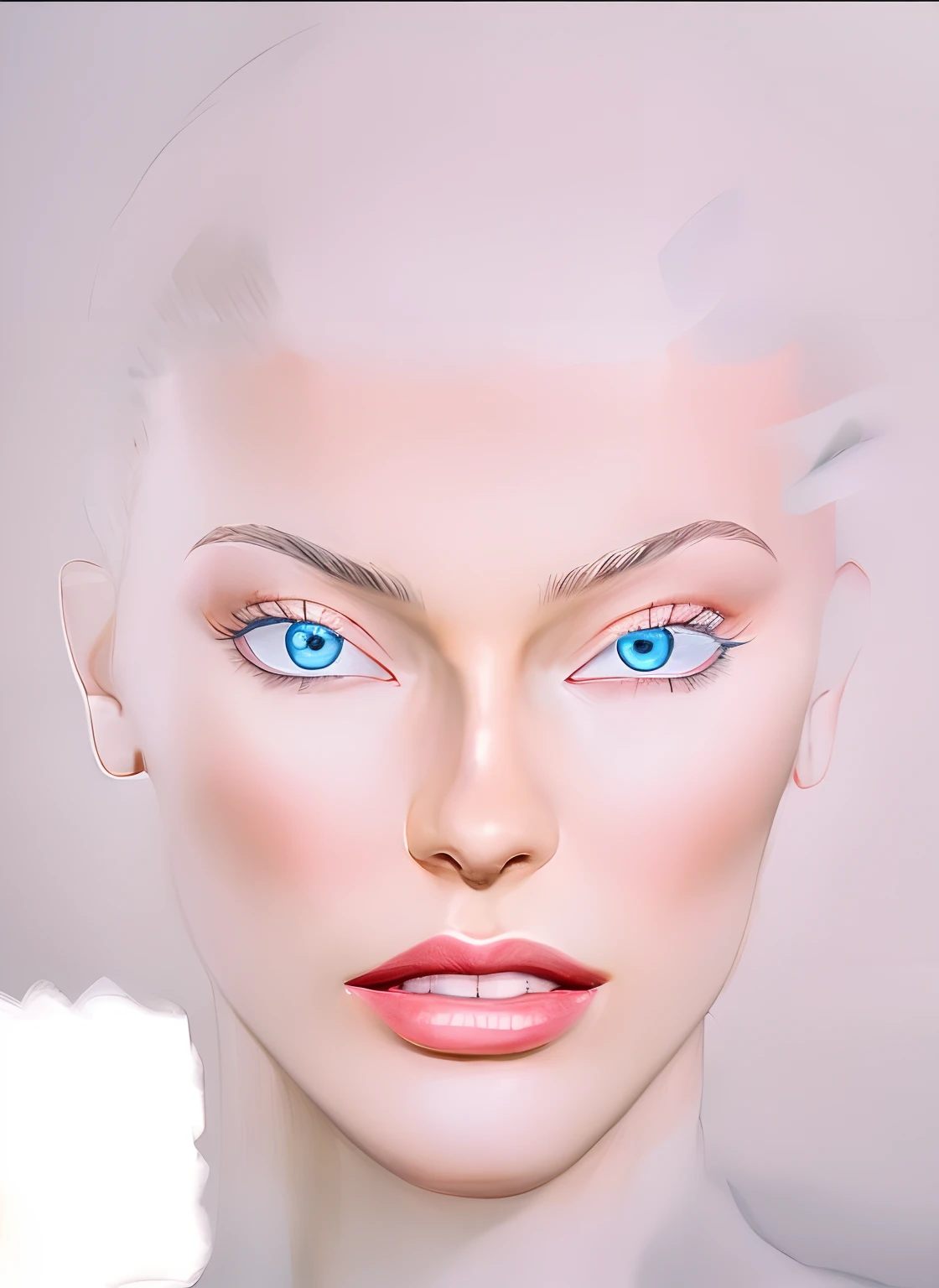 there is a digital painting of a woman with blue eyes, pele branca e olhos reflexivos, rosto pontiagudo e olhos azuis, airbrush digital art, airbrush digital oil painting, olhos azuis e um rosto largo, pintura digital brilhante, rosto bonito realista, rosto bonito hiperrealista, digital airbrush painting, symmetrical and beautiful face, retrato centrado no rosto, rosto perfeito sombreado realista