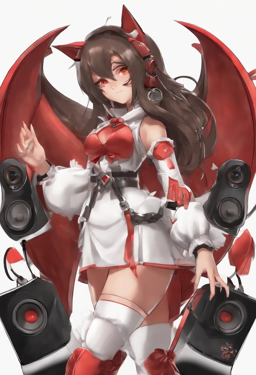 cartoon of a girl with a microphone and a pair of speakers, guilty gear art style, fully robotic!! catgirl, nekomimi, badass pose, digital art from danganronpa, demonic atmosphere, cel - shaded art style, artistic render of reimu hakurei, anime style”, reimu hakurei, sonic oc, unknown artstyle