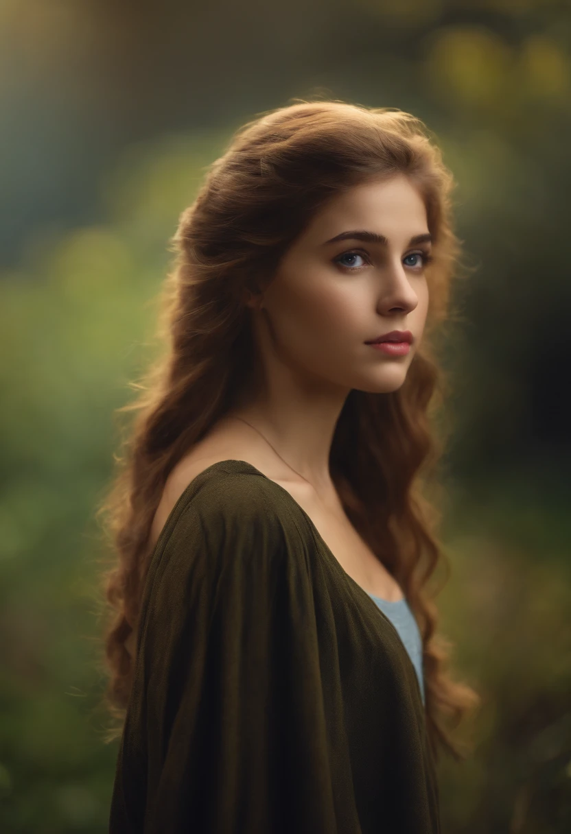 teenage woman, long clothes, looking forward, realistic, 4k, hd