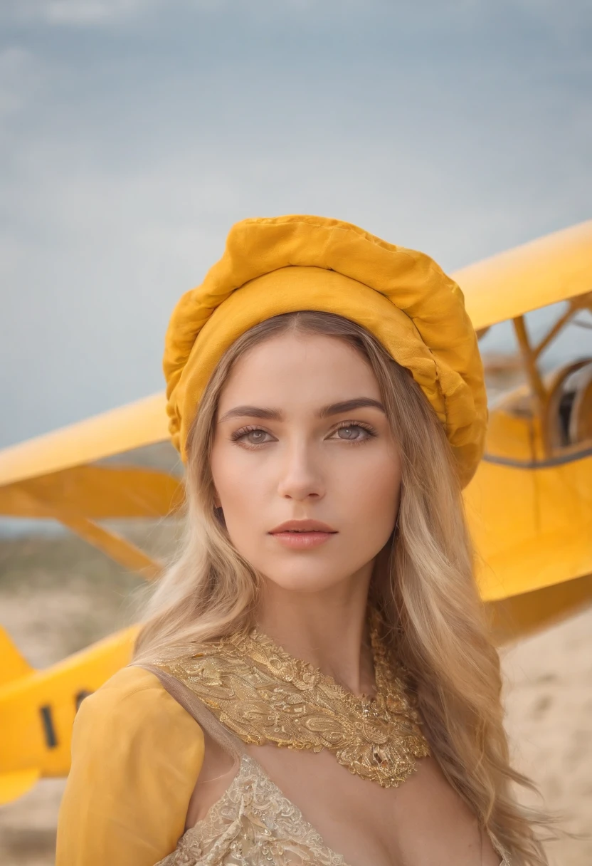 Photographic Plane D&#39;Um jovem ucraniano olhos azuis com chapeu amarelo cara com sujeira de areia trabalhando