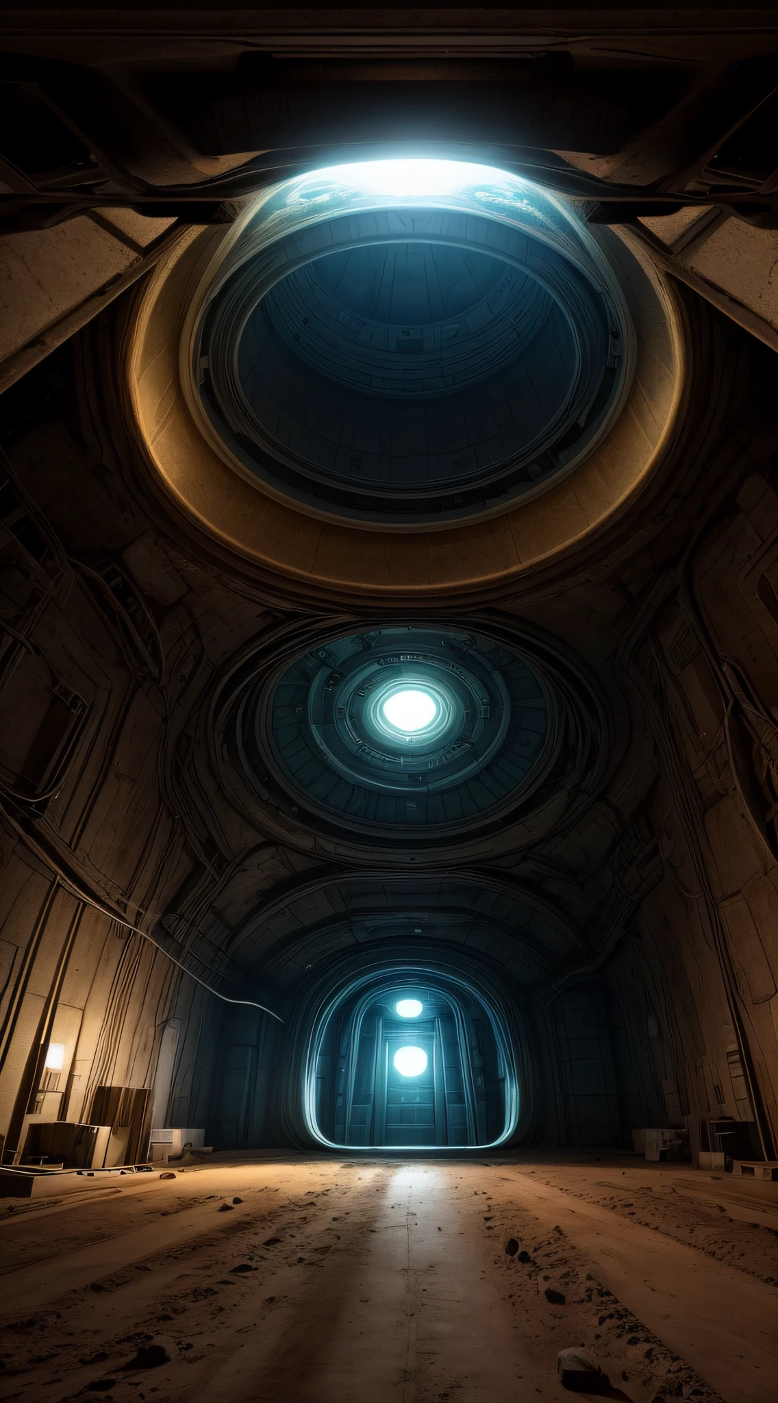 Create an image of a top-secret extraterrestrial research facility hidden deep underground.