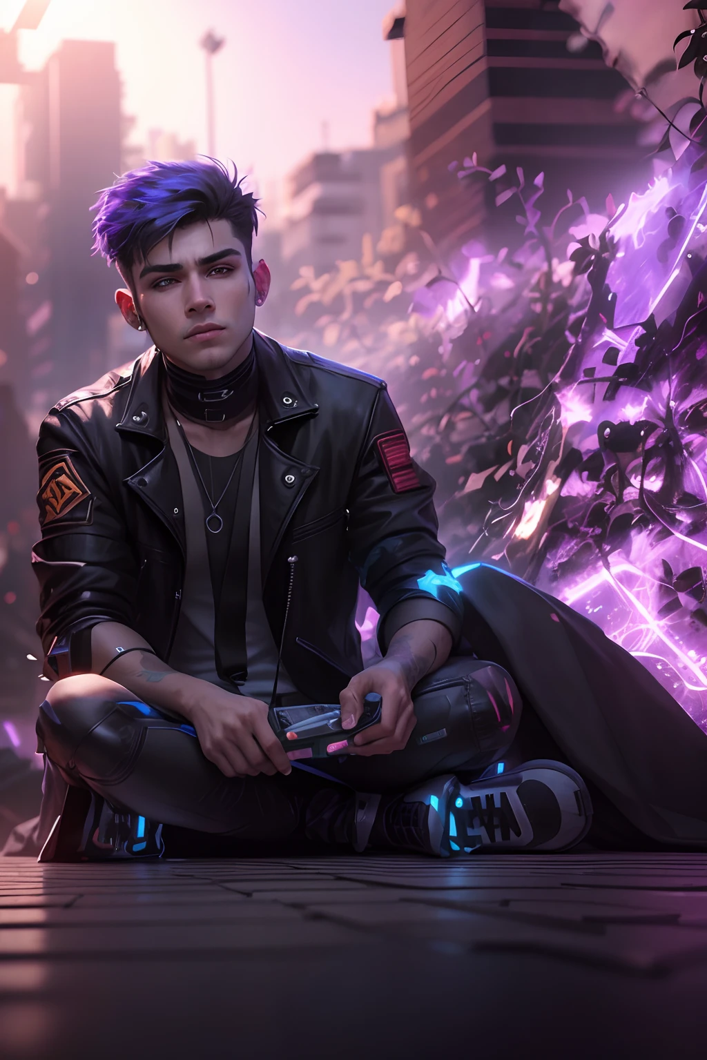 Change background cyberpunk handsome boy, realistic face, 8k, ultra realistic,