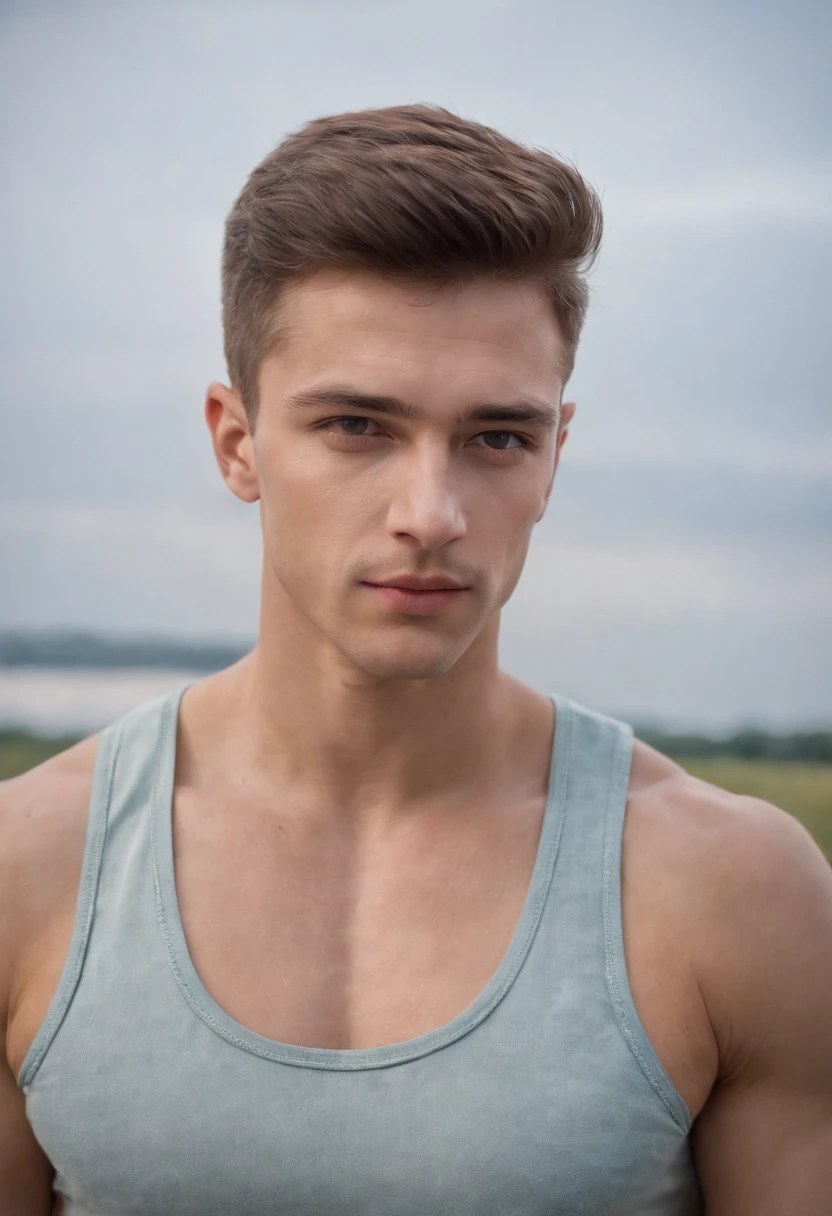 Photographic Plane D'A sexy young Ukrainian man with buttocks, O corpo muscular olhos azuis sujeira de poeira, ele esta trabalhando em uma ferrovia