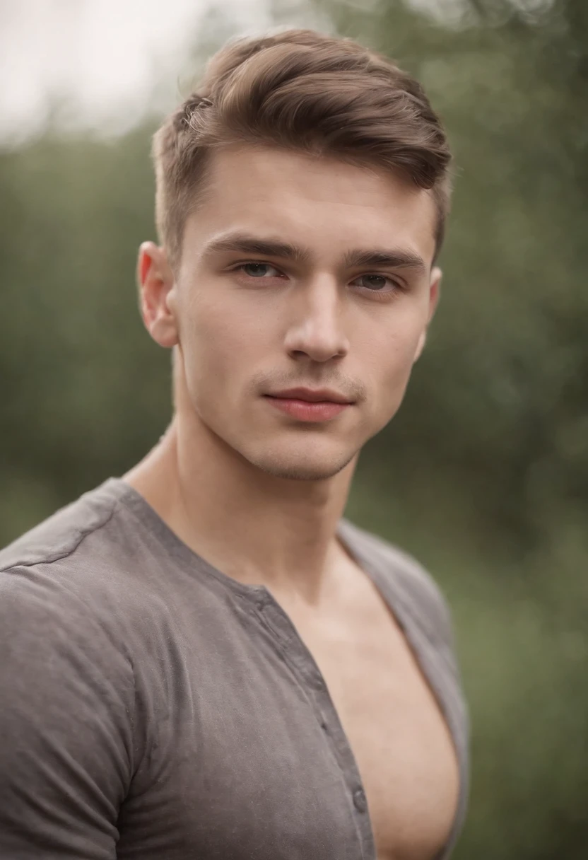 Photographic Plane D&#39;A sexy young Ukrainian man with buttocks, O corpo muscular olhos azuis sujeira de poeira, ele esta trabalhando em uma ferrovia