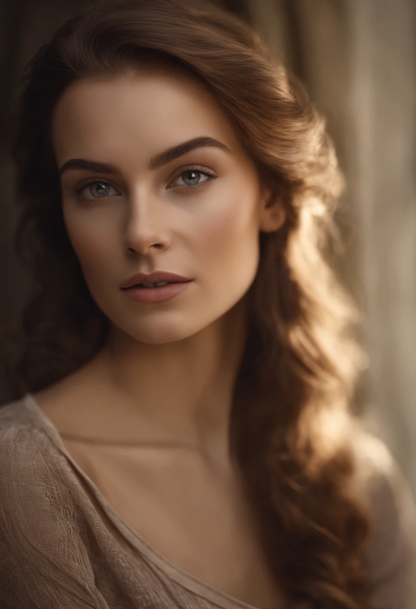 Create an ultra-realistic image of a portrait of a young Polish woman with brown hair, who should be very beautiful. The image should display her entire head without anything being cut off or obscured, including her face, hair, or any other part of her head. She should have distinctive Eastern European features, and her face should showcase precise and refined details such as freckles, fine lines, eyelashes, and other skin textures. The woman should be looking directly into the camera with a neutral expression. The lighting should emphasize every detail of her face and head. The background should be entirely neutral or absent