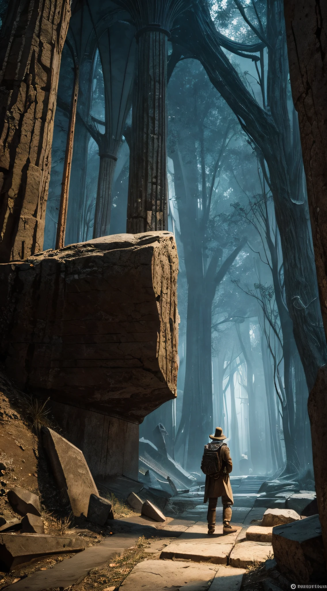 Depict whiteking stumbling upon the otherworldly artifact in a dark and mysterious location.
