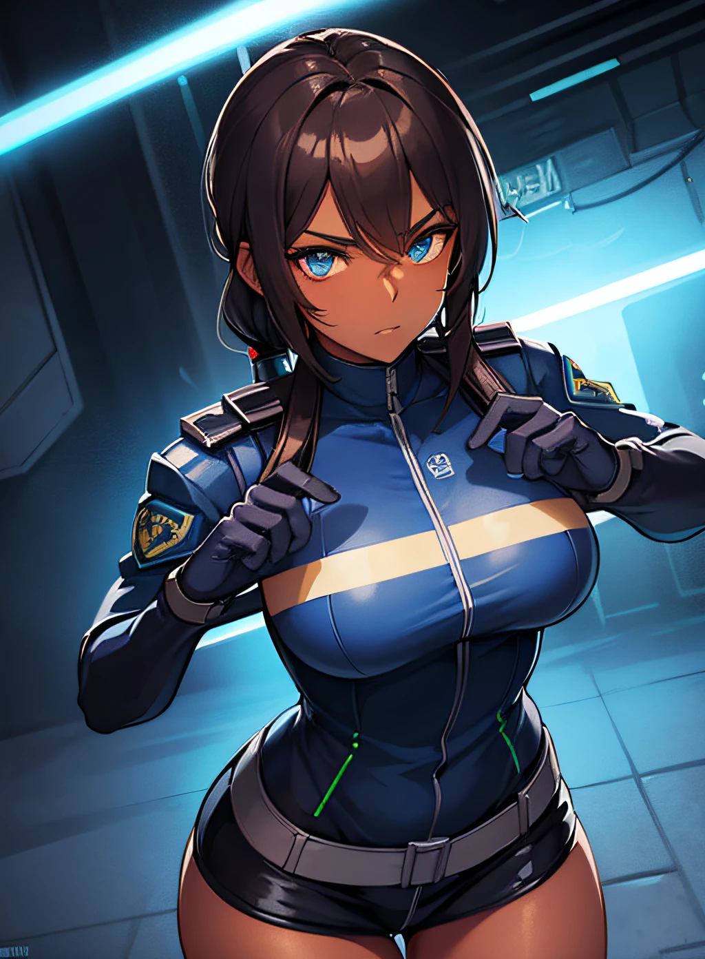 masterpiece, best quality, rahab, (hair over eyes:1.5), huge breasts, black bodysuit, armor, nipples, nude, torn clothes, seiza, from above, desert