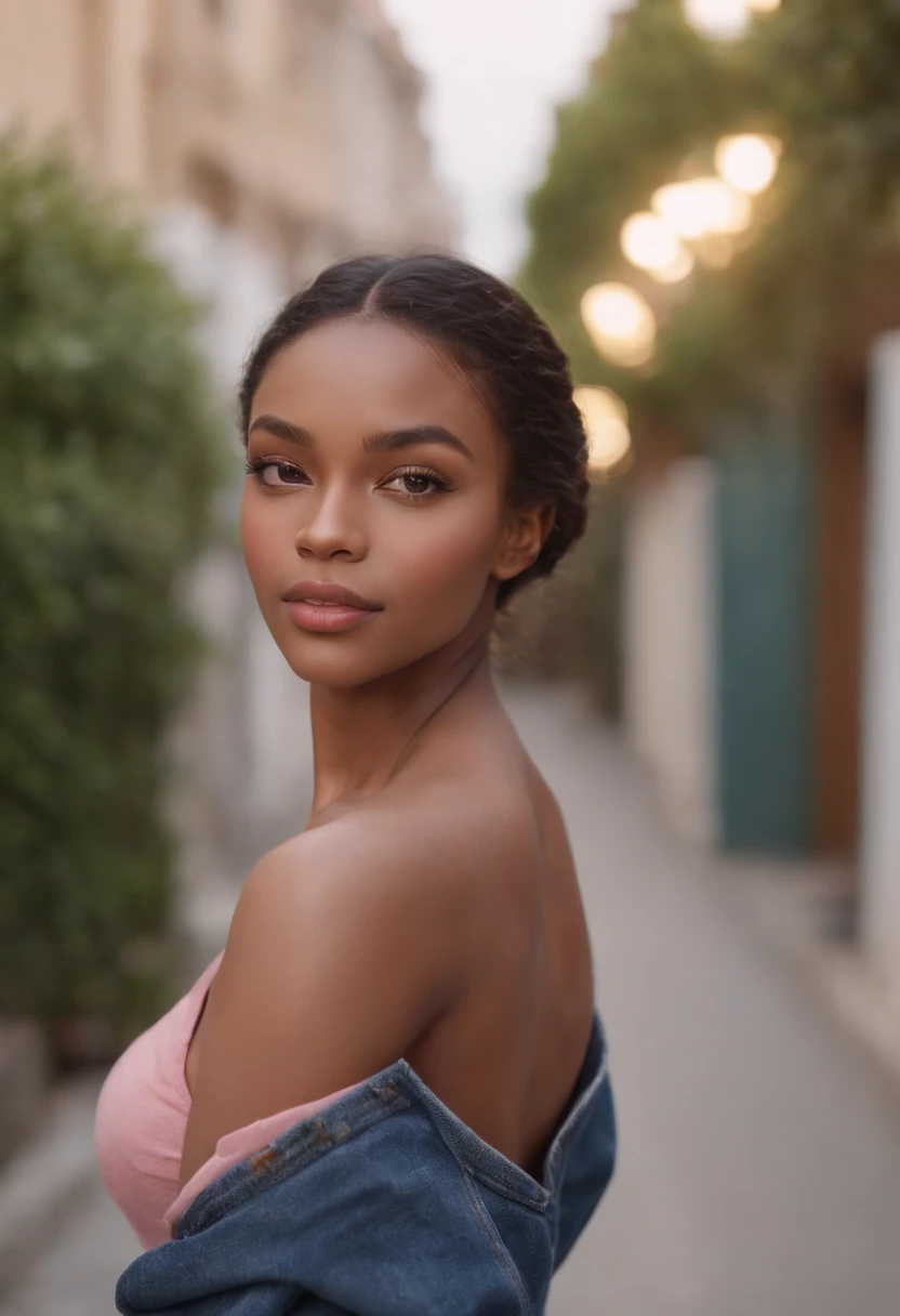 ultra realistic photo, full body, best quality, masterpiece, black woman inspired by Barbie, black skin, beautiful face, wearing jeans: 0.91 and black sweatshirt, realistic smooth skin, ultra realistic skin, pastel neon, night, dynamic lighting, on a street in Rio de Janeiro, (dynamic pose:1.10), (good composition:1.10), (subtle lighting:1.10), (Awarded:1.10), ((breathtaking:1.10:1.35)) , ( πrim-work :1.10), (highly detailed skin:1.2), (filmic grain:0.04), particle effects, __Camera capture_Models/sigma__, NEWS TYPE, speed lines, (perfect handsome young face:1.10) , (Pink :1.10) at home coockin lunch