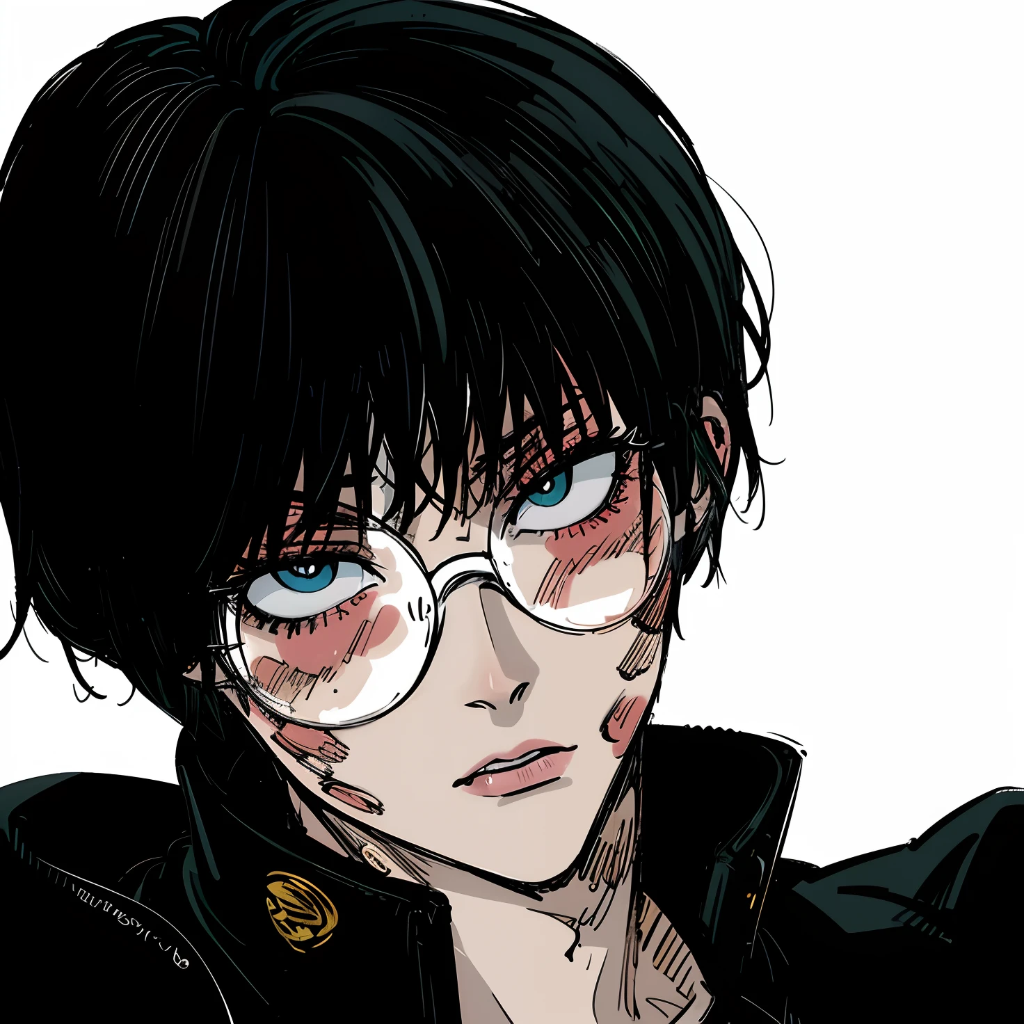Maki Zenin, round glasses, olhos verdes, cabelos pretos, pele branca, painel de manga colorido, colorful manga.
