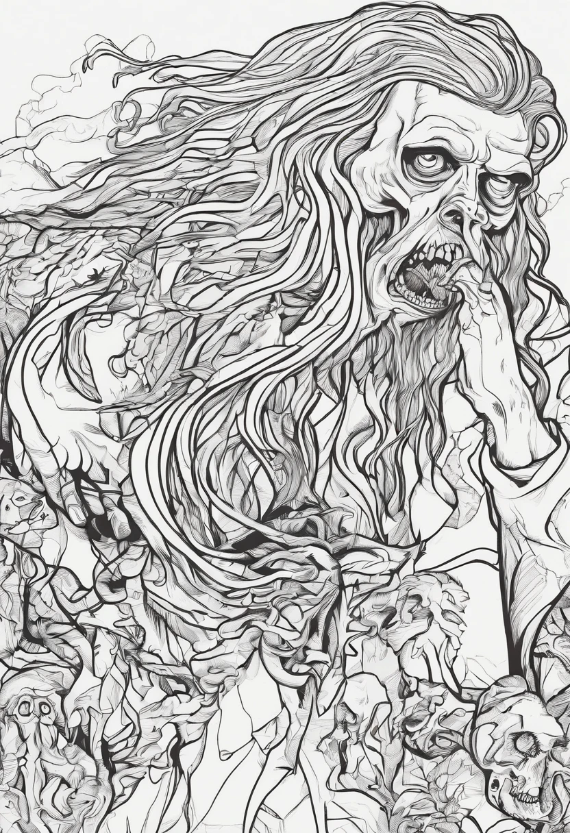 eating rotten zombie with long hair