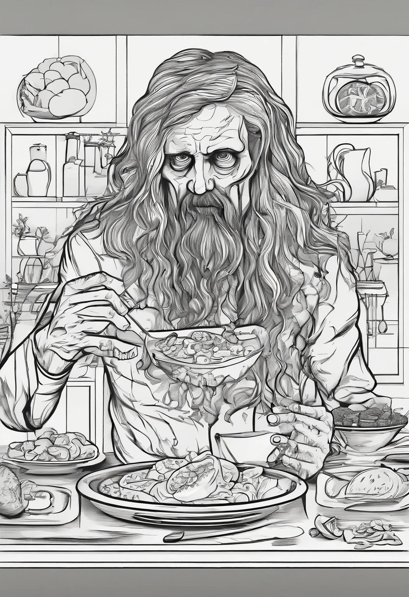 eating rotten zombie with long hair