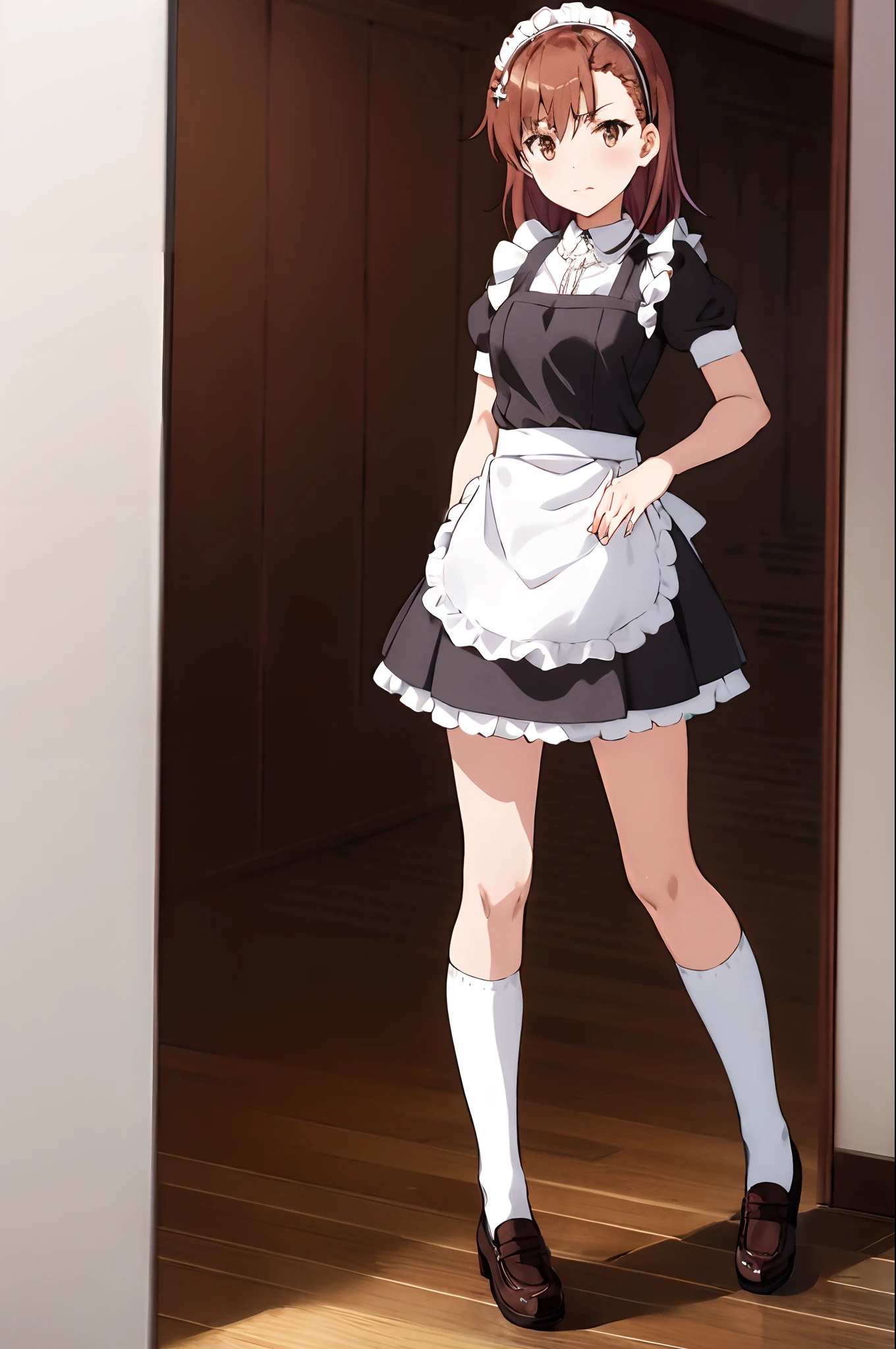 misaka_mikoto, 1girl, maid_uniform, full body