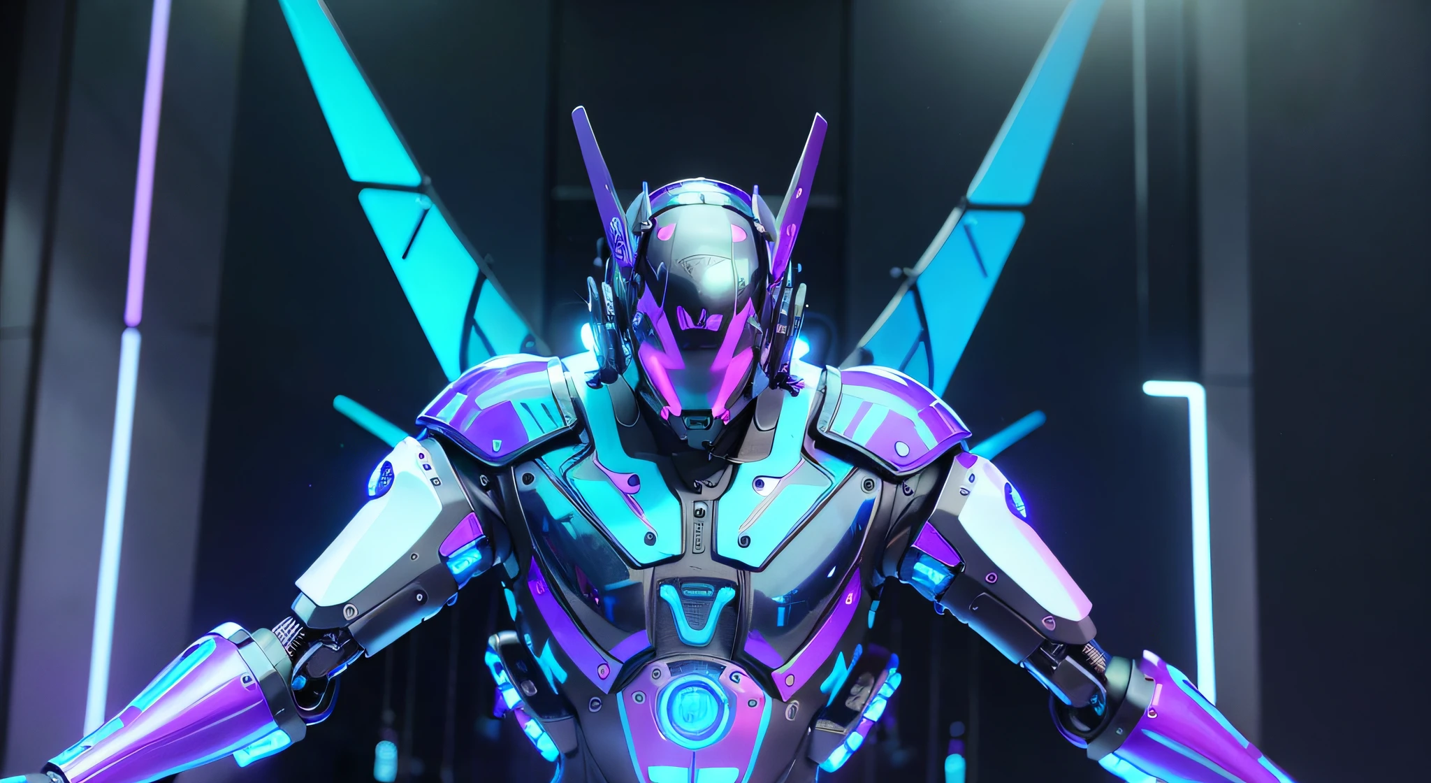 MALE. MAN. MAN. MALE..wings leds, divine paradise. neon blue and Purple butterfly wings leds. heavenly illumination. God. Holy robotic. levitating. Position of god. Deitado na cama. strong, robust and masculine body. fat arms. Position of divinity. Floating. divine statue, pedestal, holy pedestal. levitating. masterpiece, best quality, a close up of a futuristic looking cyborg man with a fantastic cyber helmet head with blue and Purple triangle led lights and a halo, full body, dancing. dance. synthwave ballad. silver pants. wearing a blue and Purple techwear jacket, white church in background. jump, full body, robotic legs. divine statue, pedestal, holy pedestal. neon blue and Purple butterfly wings leds. MASCULINE. MALE MASCULINE. Boy Muscular